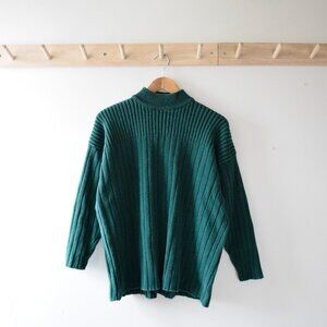 Vintage pine green ribbed ramie/cotton sweater